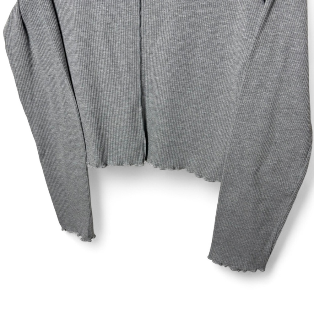 Aerie Grey Ribbed Long Sleeve Top XL Scallop Hem Casual Stretch Tee - Picture 2 of 7